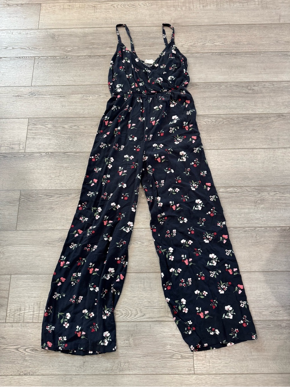 Pink Rose Navy Floral Wide-Leg Jumpsuit
